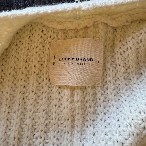 Lucky Brand Cable Knit Cream Open Front Cardigan 2 Pocket Oversized - Picture 5 of 6